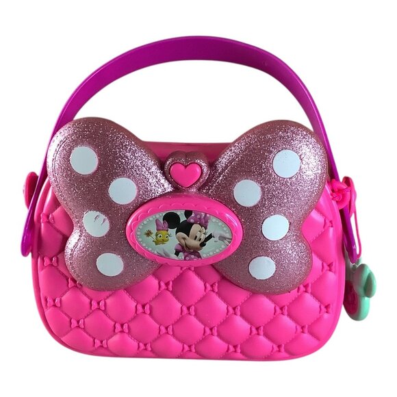 Minnie Mouse Hot Pink‎ Purse with Glitter Bow Plastic Disney Girls Pocketbook - Picture 1 of 14